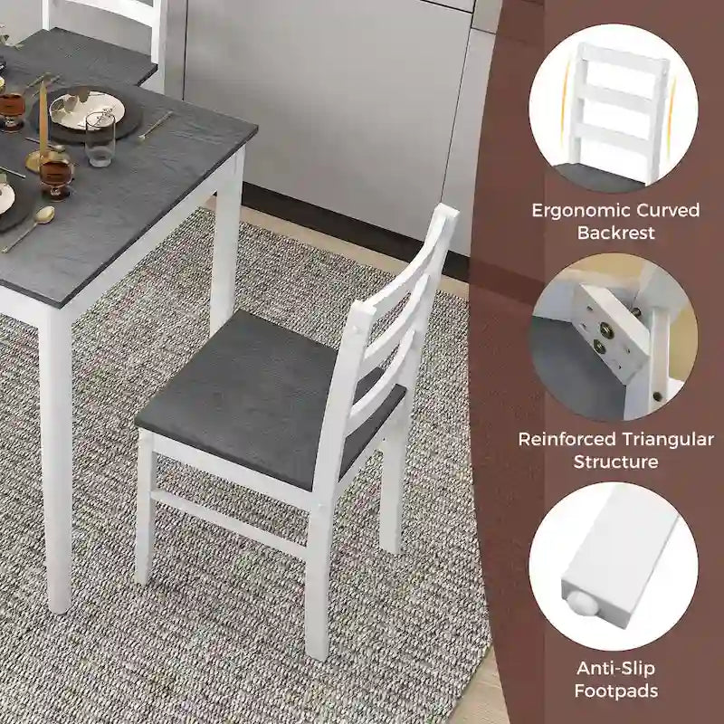 Costway Ensemble de salle à manger 5 pièces en bois massif Meuble de cuisine avec