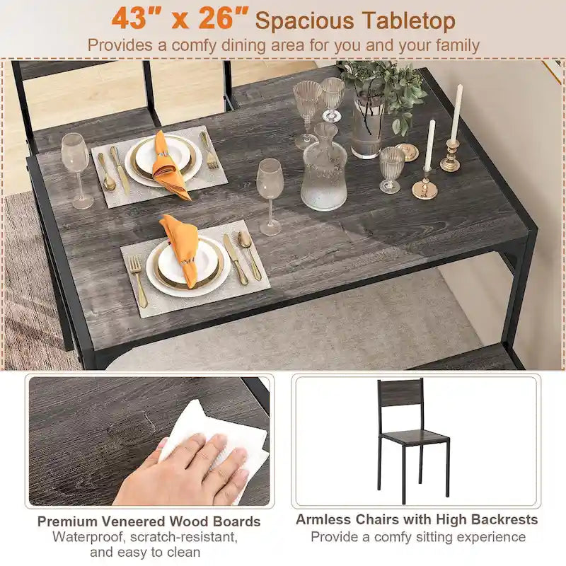 Costway Ensemble table à manger pour 4 personnes Table rectangulaire avec 2 chaises, 1