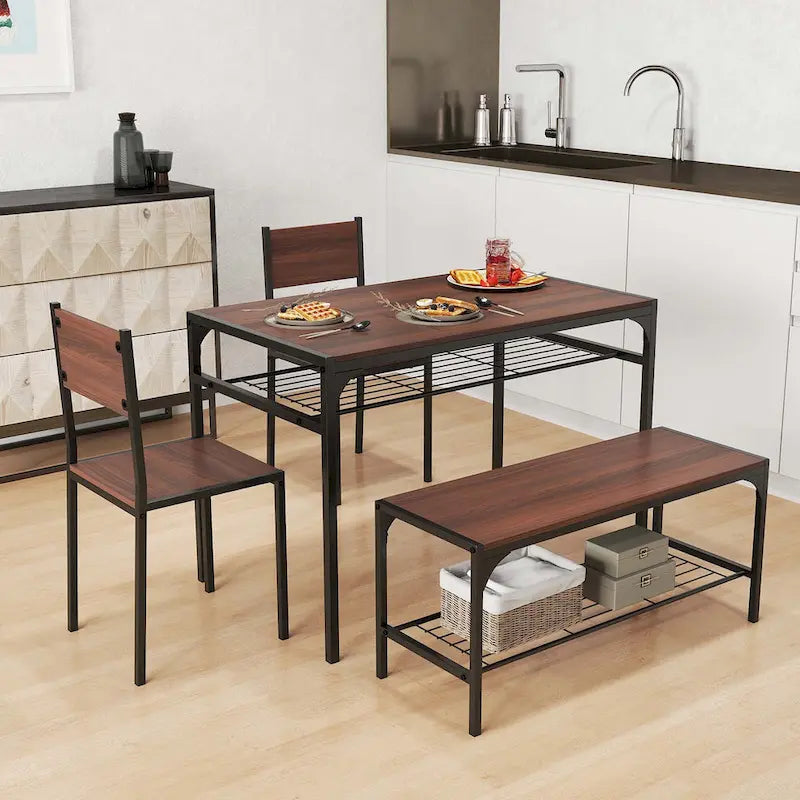 Costway Ensemble table à manger pour 4 personnes Table rectangulaire avec 2 chaises, 1