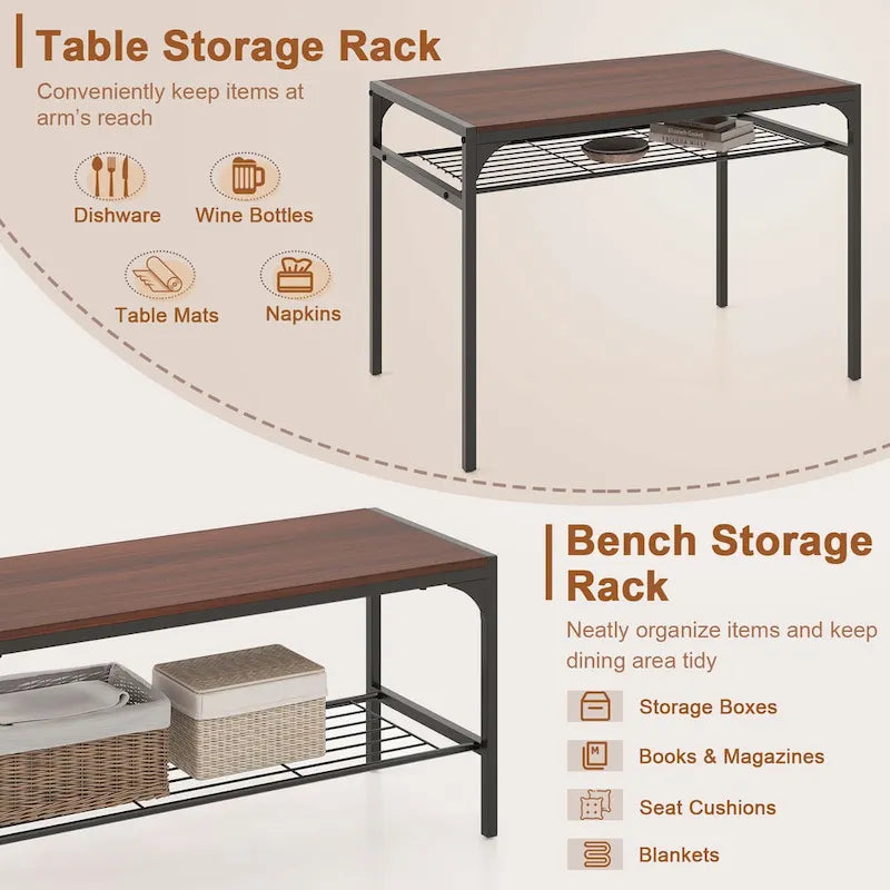 Costway Ensemble table à manger pour 4 personnes Table rectangulaire avec 2 chaises, 1