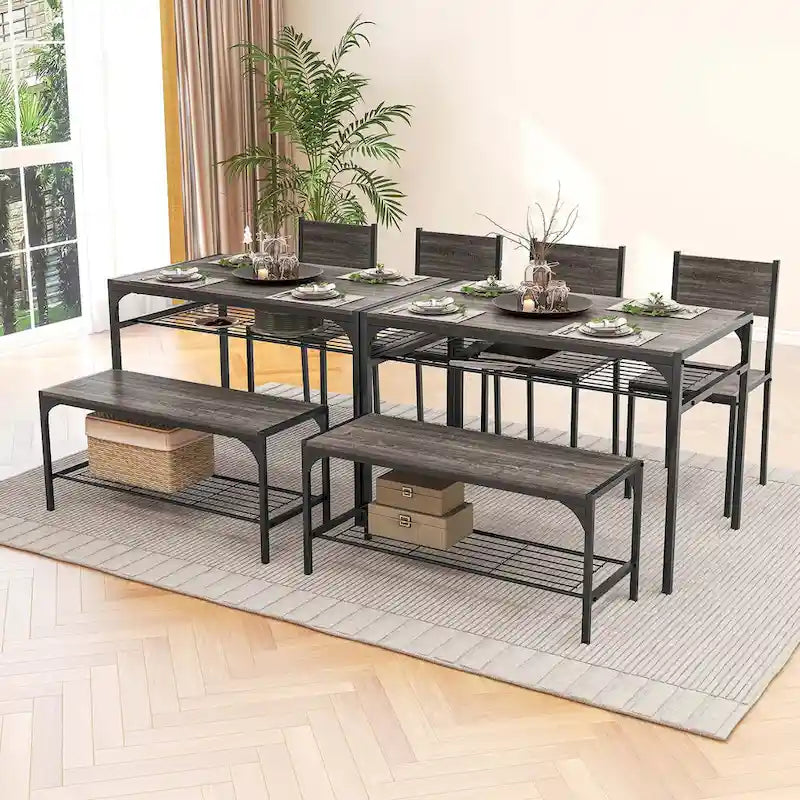 Costway Ensemble table à manger pour 4 personnes Table rectangulaire avec 2 chaises, 1
