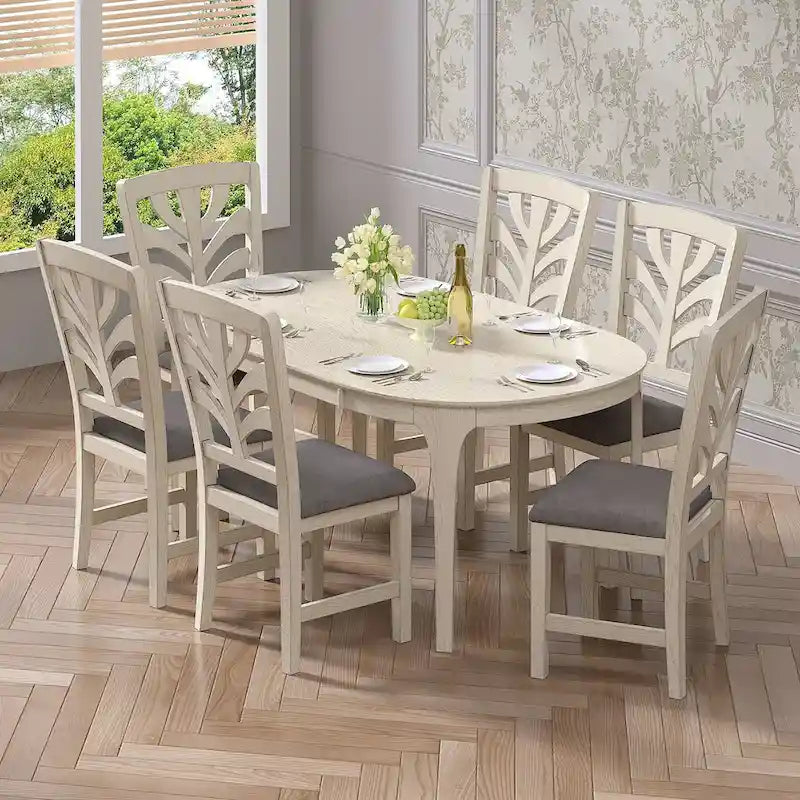 Ensemble de salle à manger VECELO 5/7 pièces comprenant une table de salle à manger ovale