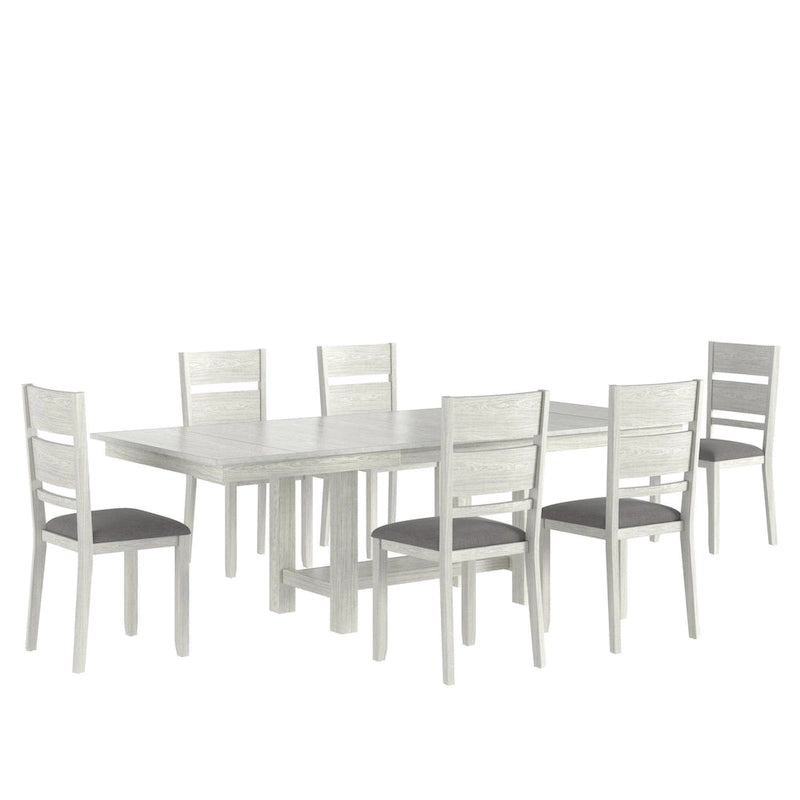 Ensemble table et 6 chaises de salle à manger VECELO 7 pièces, table rectangulaire extensible en bois massif épaissi et 6 chaises de salle à manger en bois massif