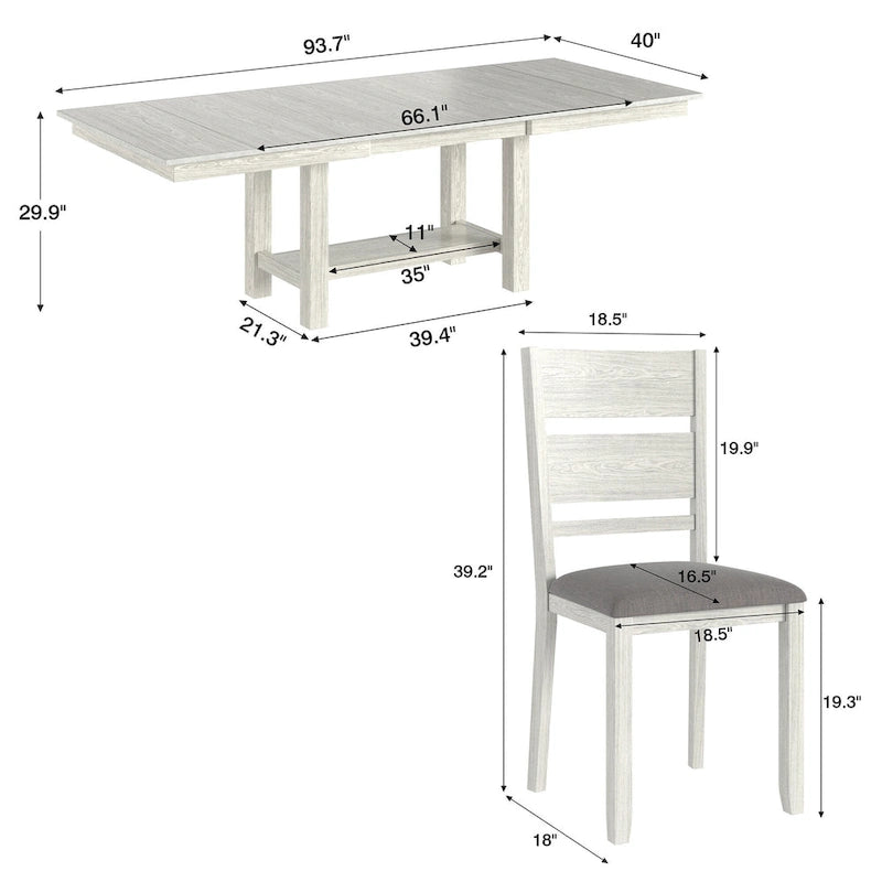 Ensemble table et 6 chaises de salle à manger VECELO 7 pièces, table rectangulaire extensible en bois massif épaissi et 6 chaises de salle à manger en bois massif