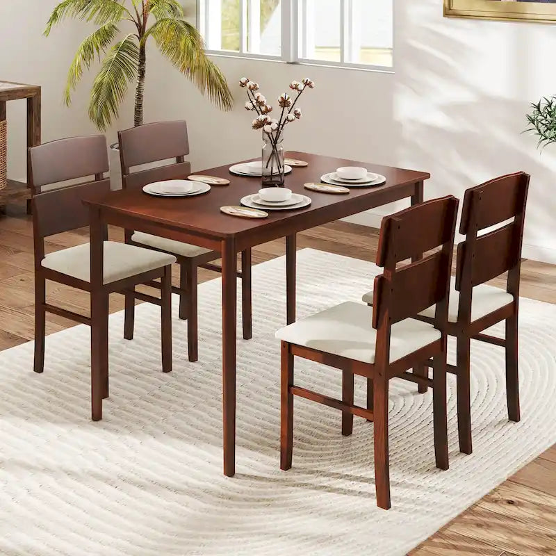 Costway Ensemble de 5 pièces pour salle à manger avec table en bois de style ferme et 4 chaises