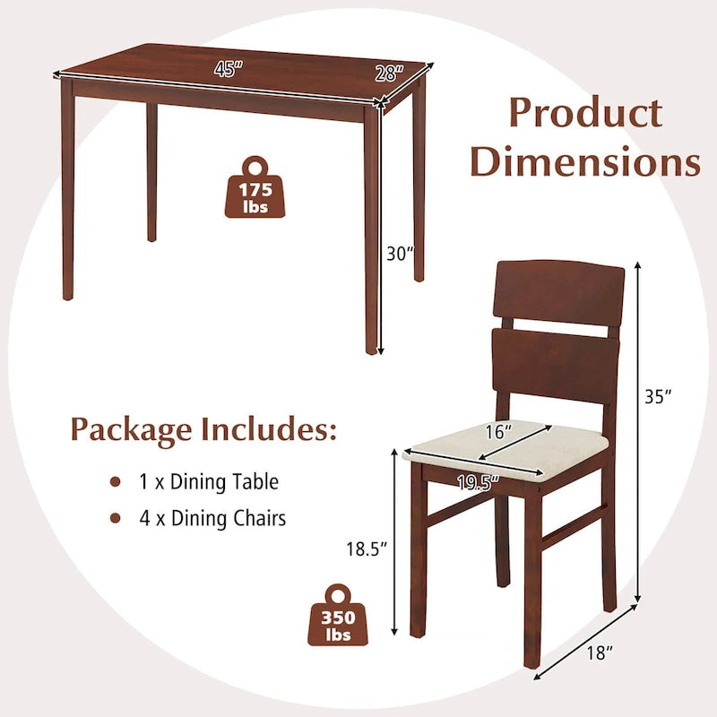 Costway Ensemble de 5 pièces pour salle à manger avec table en bois de style ferme et 4 chaises