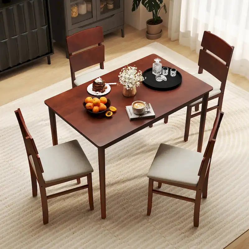 Costway Ensemble de 5 pièces pour salle à manger avec table en bois de style ferme et 4 chaises