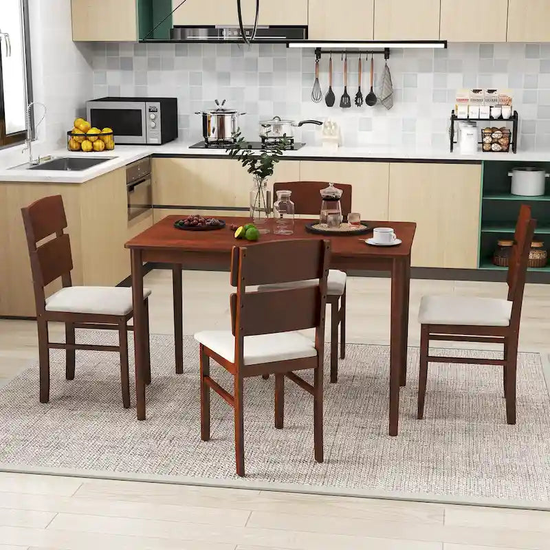 Costway Ensemble de 5 pièces pour salle à manger avec table en bois de style ferme et 4 chaises