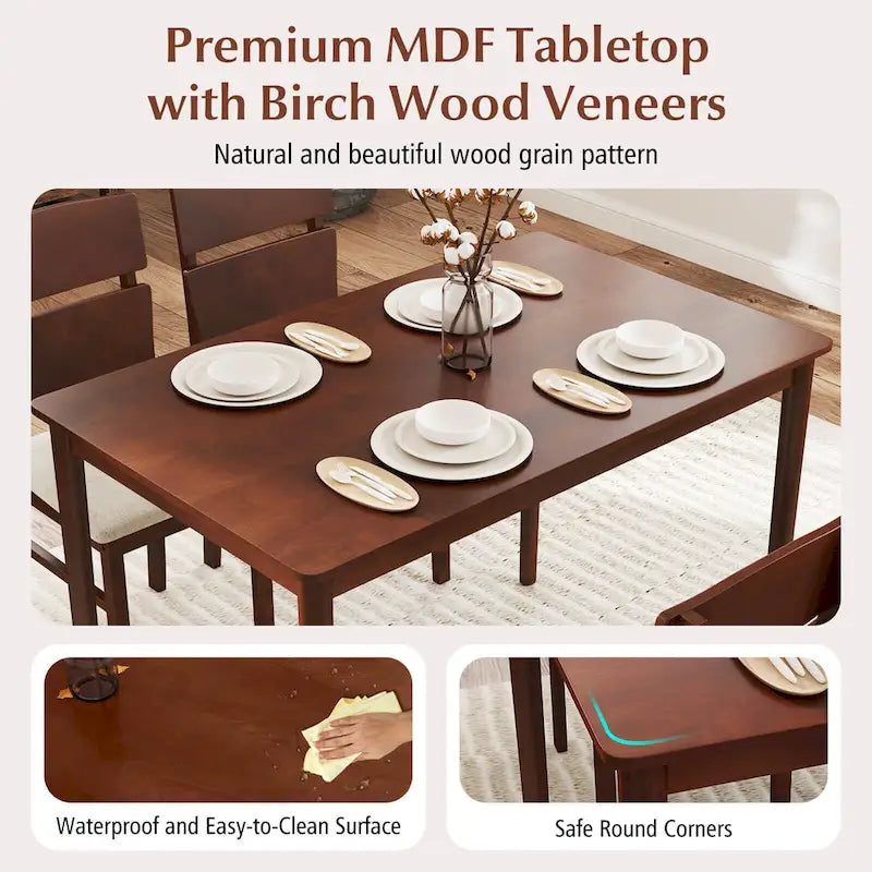 Costway Ensemble de 5 pièces pour salle à manger avec table en bois de style ferme et 4 chaises