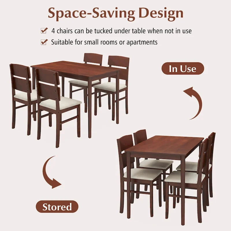 Costway Ensemble de 5 pièces pour salle à manger avec table en bois de style ferme et 4 chaises