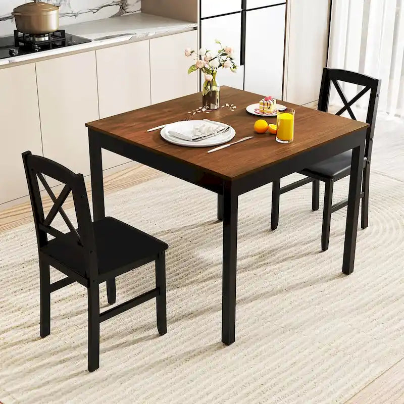 Ensemble de salle à manger 3 pièces Costway – Table carrée en bois avec 2