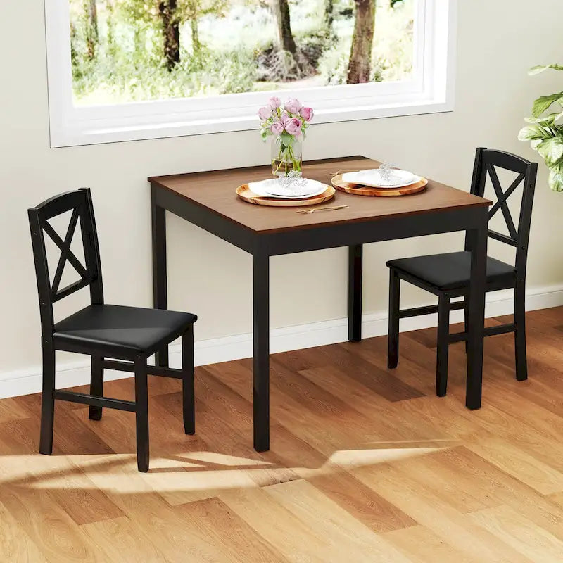Ensemble de salle à manger 3 pièces Costway – Table carrée en bois avec 2