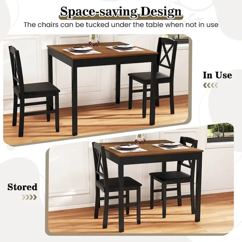 Ensemble de salle à manger 3 pièces Costway – Table carrée en bois avec 2