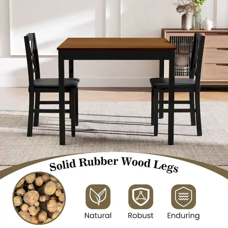 Ensemble de salle à manger 3 pièces Costway – Table carrée en bois avec 2