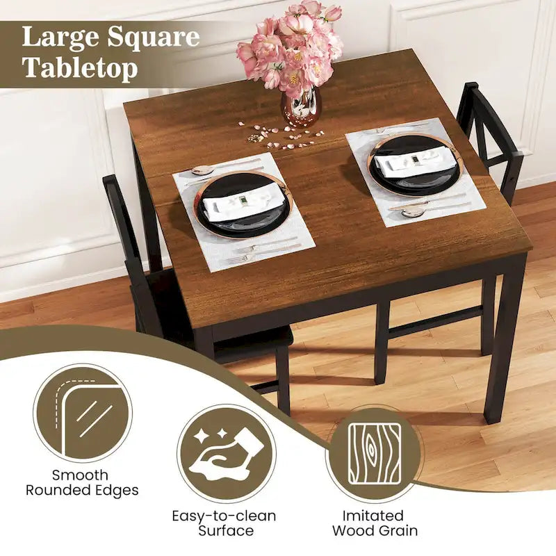 Ensemble de salle à manger 3 pièces Costway – Table carrée en bois avec 2