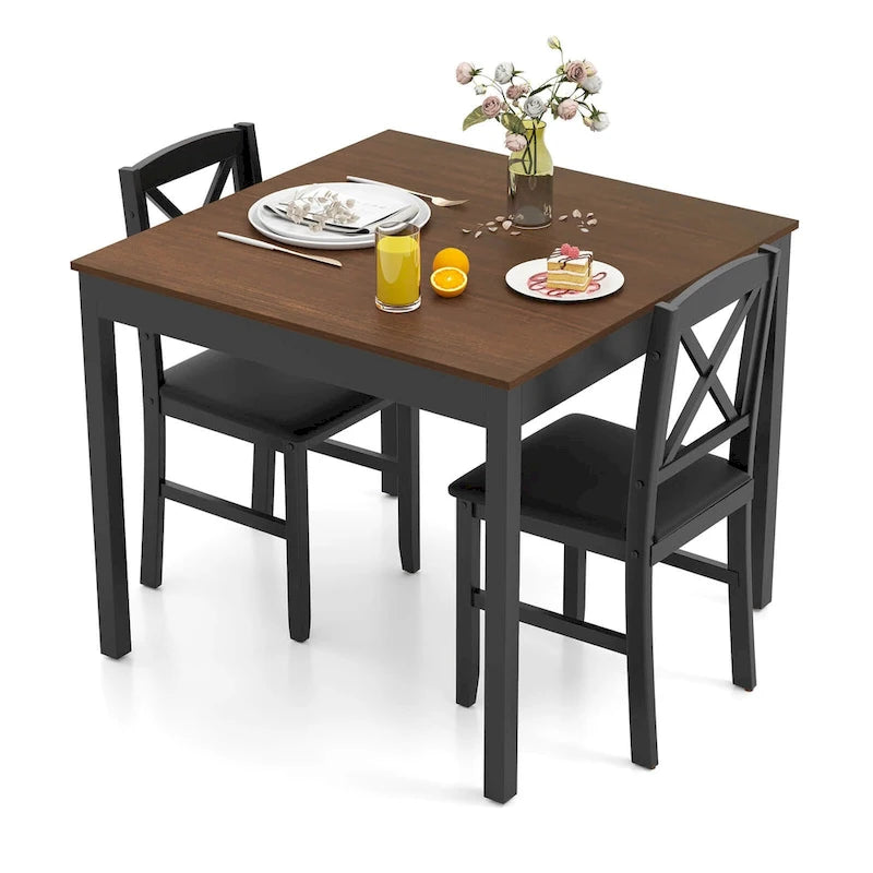 Ensemble de salle à manger 3 pièces Costway – Table carrée en bois avec 2