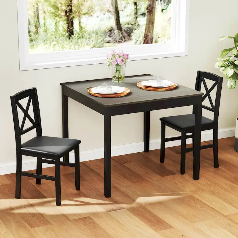 Ensemble de salle à manger 3 pièces Costway – Table carrée en bois avec 2