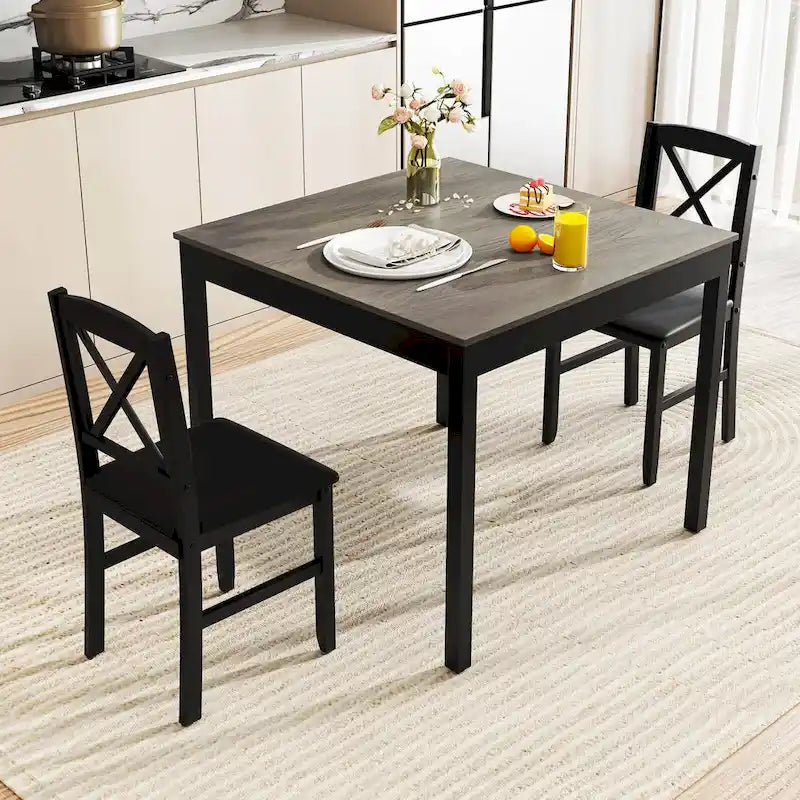 Ensemble de salle à manger 3 pièces Costway – Table carrée en bois avec 2