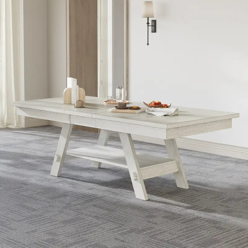 Ensemble de salle à manger VECELO 6/8 pièces avec banc, table à manger rectangulaire extensible en bois massif et 4 chaises de salle à manger en bois massif