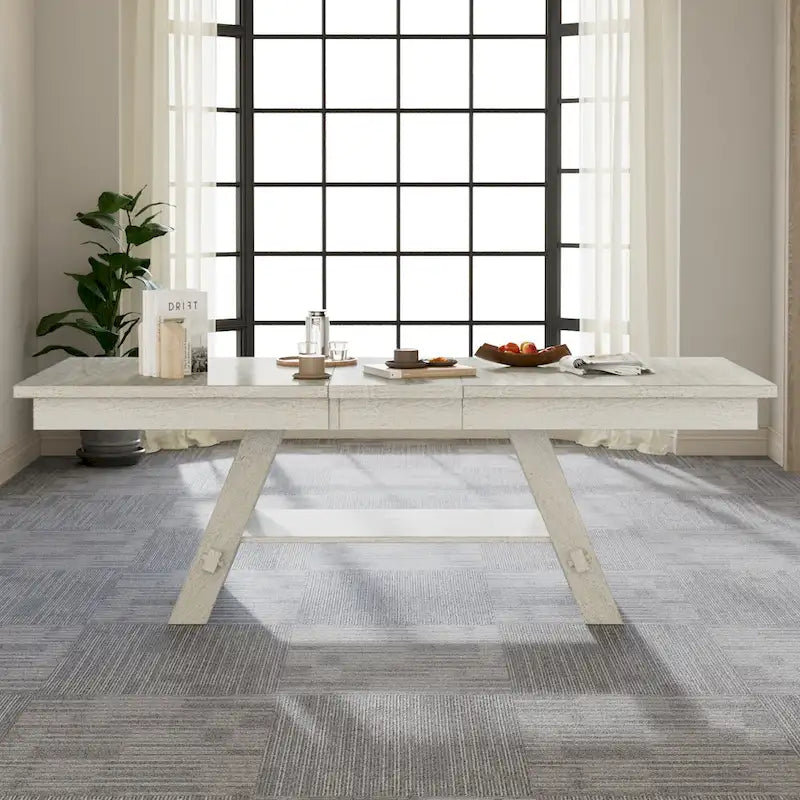 Ensemble de salle à manger VECELO 6/8 pièces avec banc, table à manger rectangulaire extensible en bois massif et 4 chaises de salle à manger en bois massif