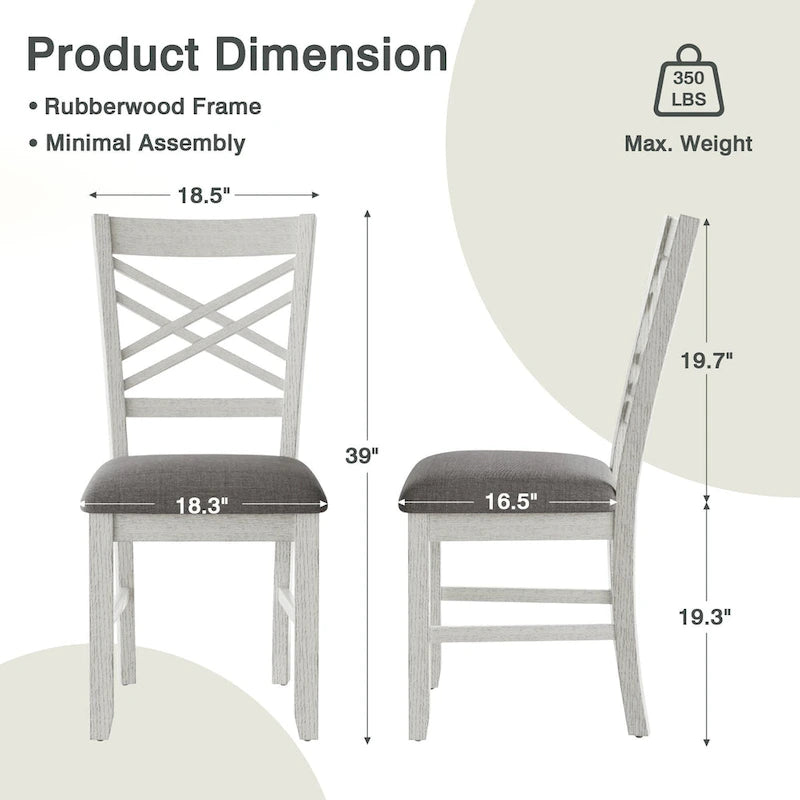 Ensemble de salle à manger VECELO 6/8 pièces avec banc, table à manger rectangulaire extensible en bois massif et 4 chaises de salle à manger en bois massif