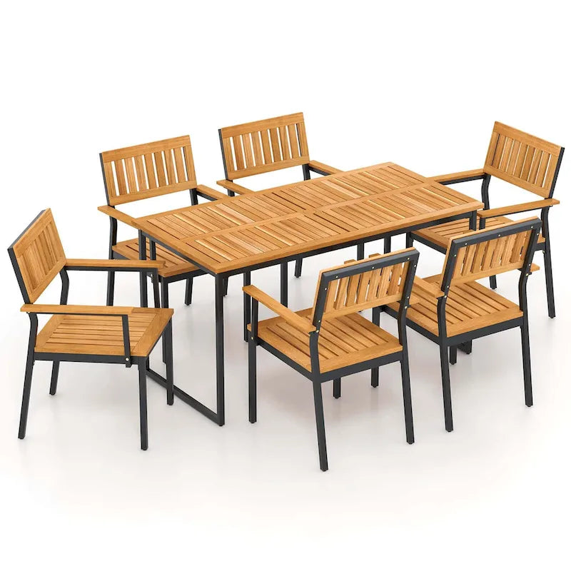 Costway Ensemble de salle à manger d'extérieur 7 pièces pour 6 avec cadre en métal et trou pour parasol - 7 PCS