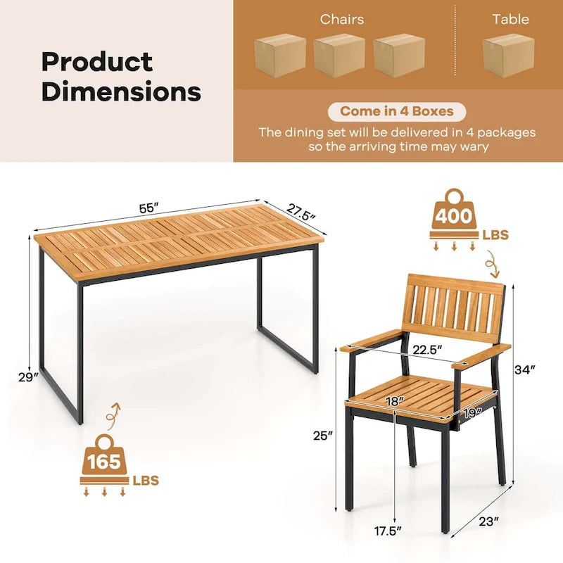 Costway Ensemble de salle à manger d'extérieur 7 pièces pour 6 avec cadre en métal et trou pour parasol - 7 PCS
