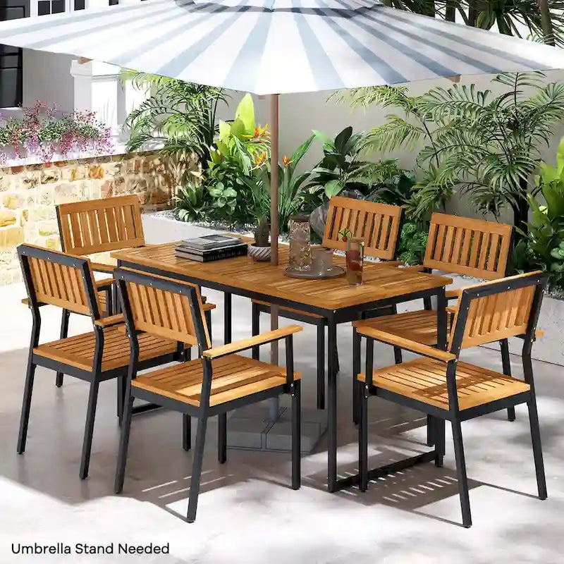 Costway Ensemble de salle à manger d'extérieur 7 pièces pour 6 avec cadre en métal et trou pour parasol - 7 PCS