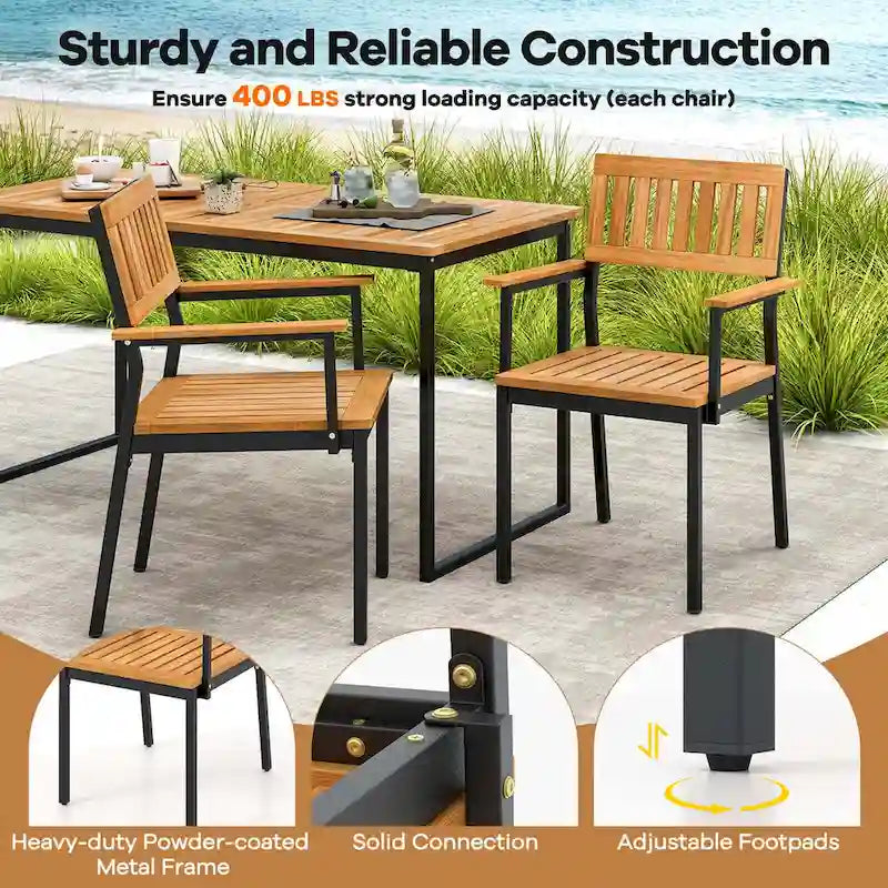 Costway Ensemble de salle à manger d'extérieur 7 pièces pour 6 avec cadre en métal et trou pour parasol - 7 PCS