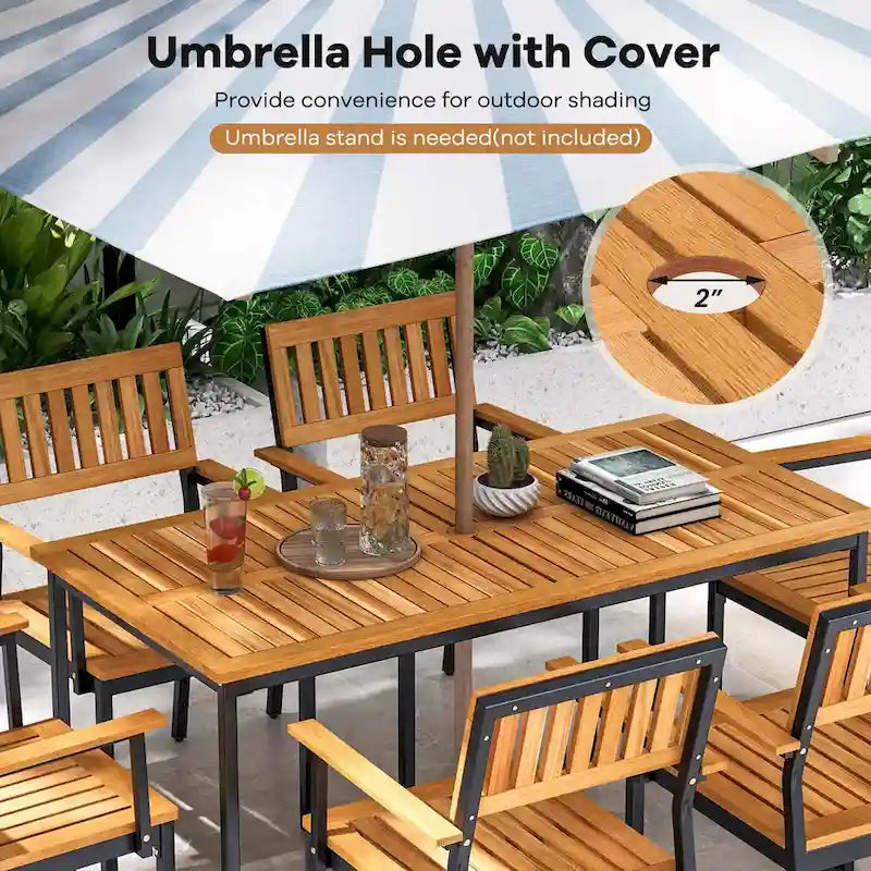 Costway Ensemble de salle à manger d'extérieur 7 pièces pour 6 avec cadre en métal et trou pour parasol - 7 PCS