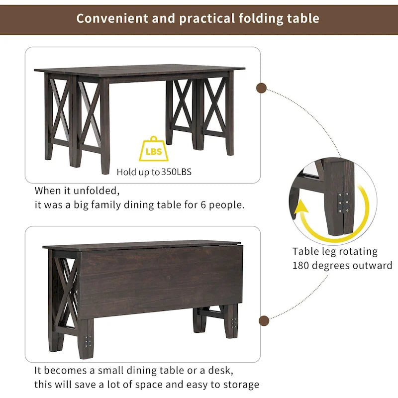 Ensembles table et chaises de salle à manger pliables multifonctionnels, ensembles table et chaises de salle à manger pour fêtes à domicile avec pieds de table en forme de X pour la cuisine