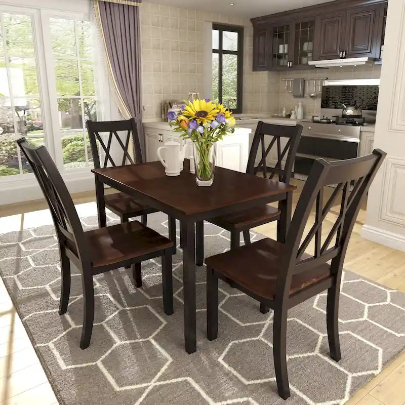 Ensemble de table et de chaises de cuisine de ferme avec patins antidérapants et chaises à dossier en X pour la cuisine