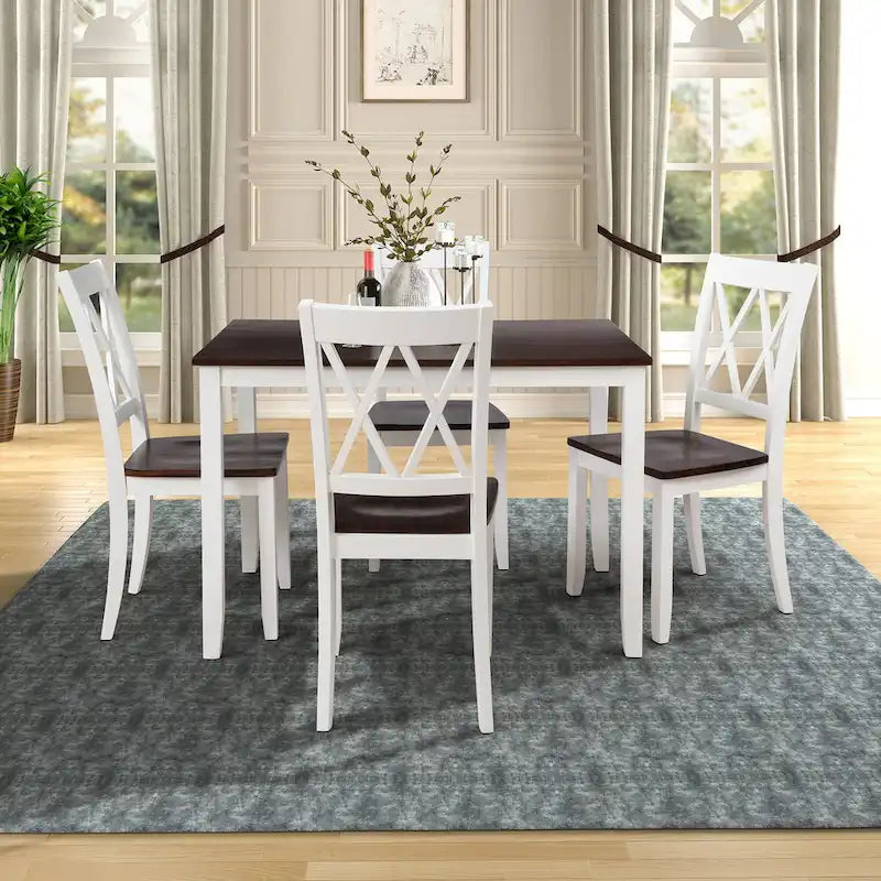 Ensemble de table et de chaises de cuisine de ferme avec patins antidérapants et chaises à dossier en X pour la cuisine