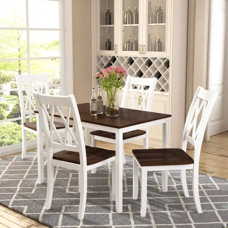 Ensemble de table et de chaises de cuisine de ferme avec patins antidérapants et chaises à dossier en X pour la cuisine