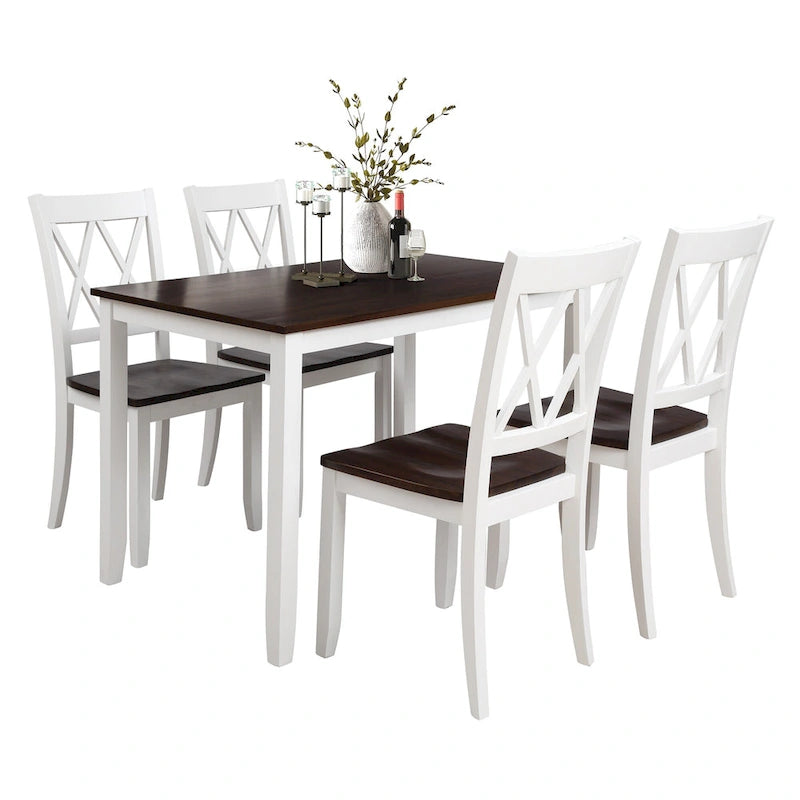 Ensemble de table et de chaises de cuisine de ferme avec patins antidérapants et chaises à dossier en X pour la cuisine