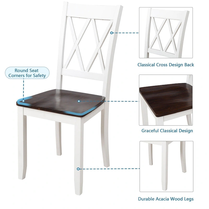 Ensemble de table et de chaises de cuisine de ferme avec patins antidérapants et chaises à dossier en X pour la cuisine