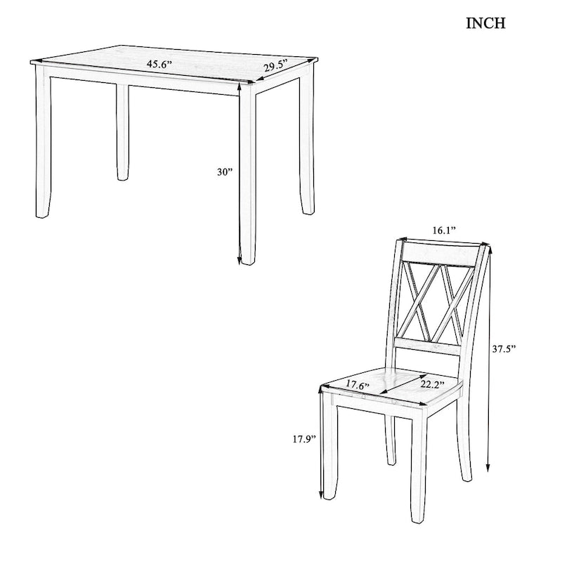 Ensemble de table et de chaises de cuisine de ferme avec patins antidérapants et chaises à dossier en X pour la cuisine