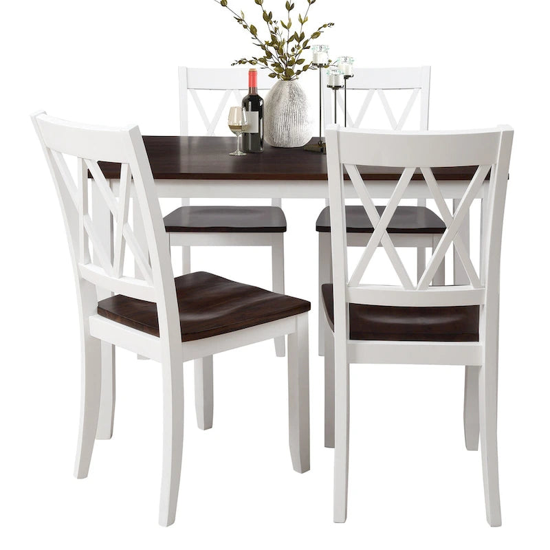 Ensemble de table et de chaises de cuisine de ferme avec patins antidérapants et chaises à dossier en X pour la cuisine