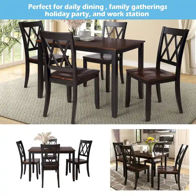Ensemble de table et de chaises de cuisine de ferme avec patins antidérapants et chaises à dossier en X pour la cuisine