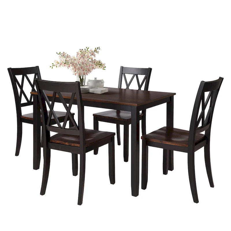 Ensemble de table et de chaises de cuisine de ferme avec patins antidérapants et chaises à dossier en X pour la cuisine