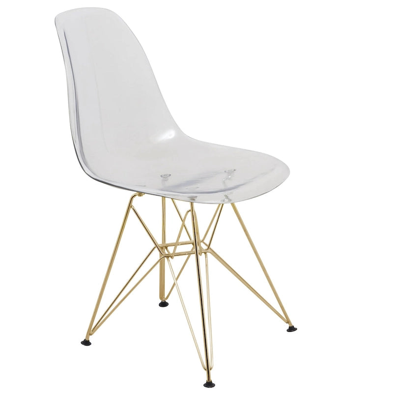Ensemble de salle à manger 5 pièces avec table ronde en MDF de 35" et 4 chaises latérales en plastique ABS avec pieds en métal doré