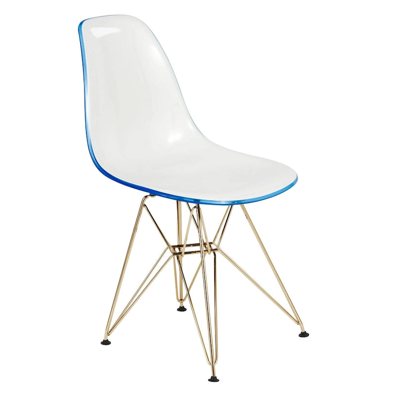 Ensemble de salle à manger 5 pièces avec table ronde en MDF de 35" et 4 chaises latérales en plastique ABS avec pieds en métal doré
