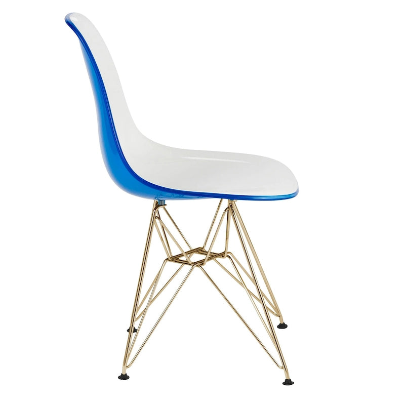 Ensemble de salle à manger 5 pièces avec table ronde en MDF de 35" et 4 chaises latérales en plastique ABS avec pieds en métal doré