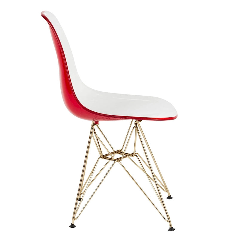 Ensemble de salle à manger 5 pièces avec table ronde en MDF de 35" et 4 chaises latérales en plastique ABS avec pieds en métal doré