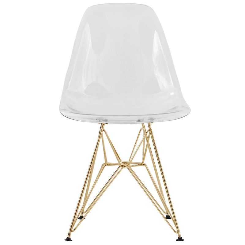 Ensemble de salle à manger 5 pièces avec table ronde en MDF de 35" et 4 chaises latérales en plastique ABS avec pieds en métal doré