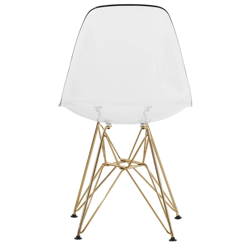 Ensemble de salle à manger 5 pièces avec table ronde en MDF de 35" et 4 chaises latérales en plastique ABS avec pieds en métal doré