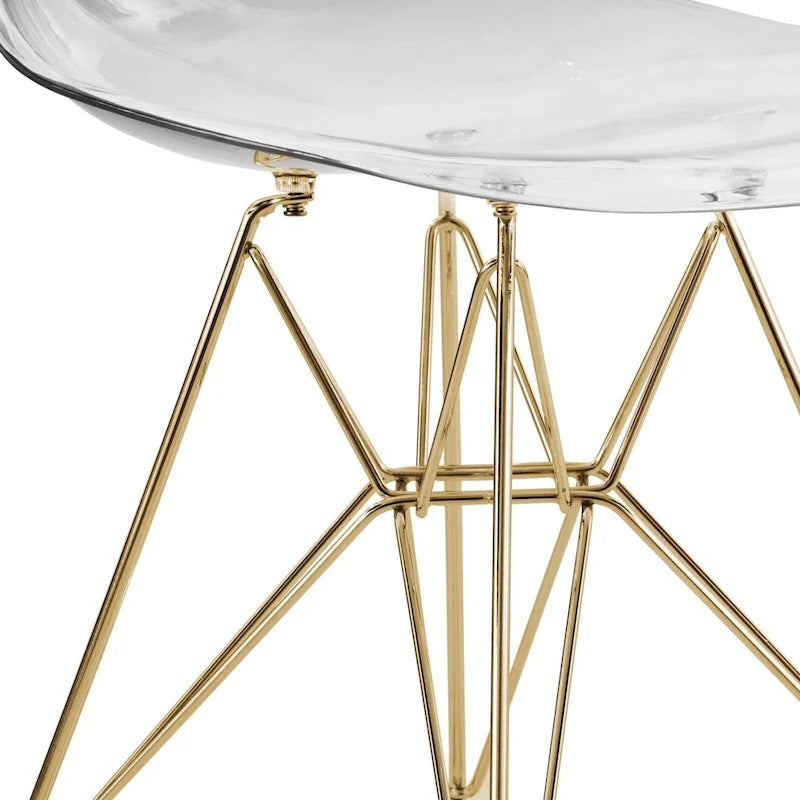 Ensemble de salle à manger 5 pièces avec table ronde en MDF de 35" et 4 chaises latérales en plastique ABS avec pieds en métal doré