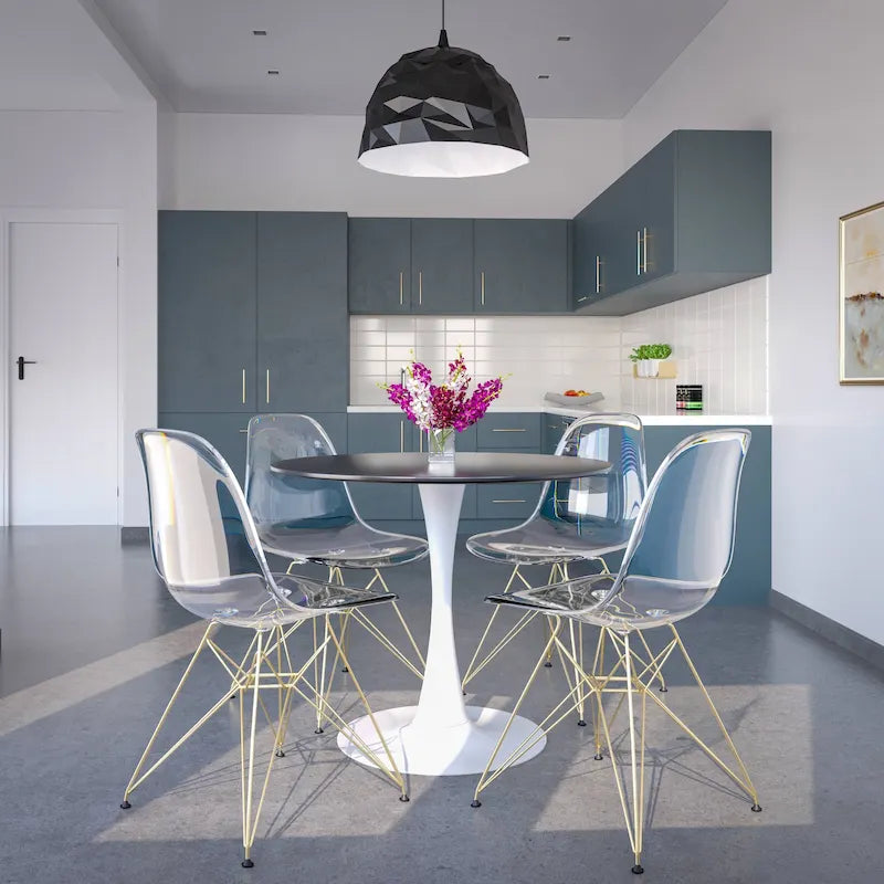 Ensemble de salle à manger 5 pièces Bristol – Table ronde 35" et 4 chaises en plastique avec base dorée
