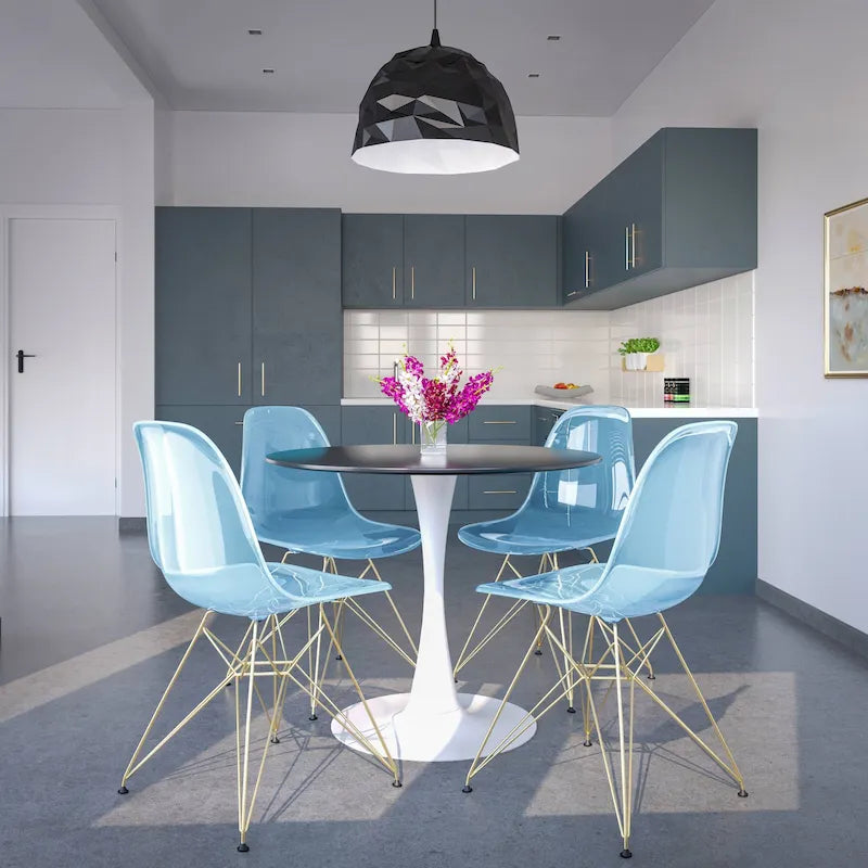 Ensemble de salle à manger 5 pièces Bristol – Table ronde 35" et 4 chaises en plastique avec base dorée