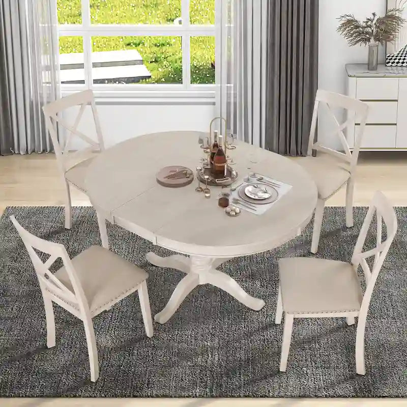 Ensemble de table à manger moderne pour 4 personnes avec table ronde et 4 chaises de cuisine, ensemble de table de cuisine 5 pièces pour salle à manger